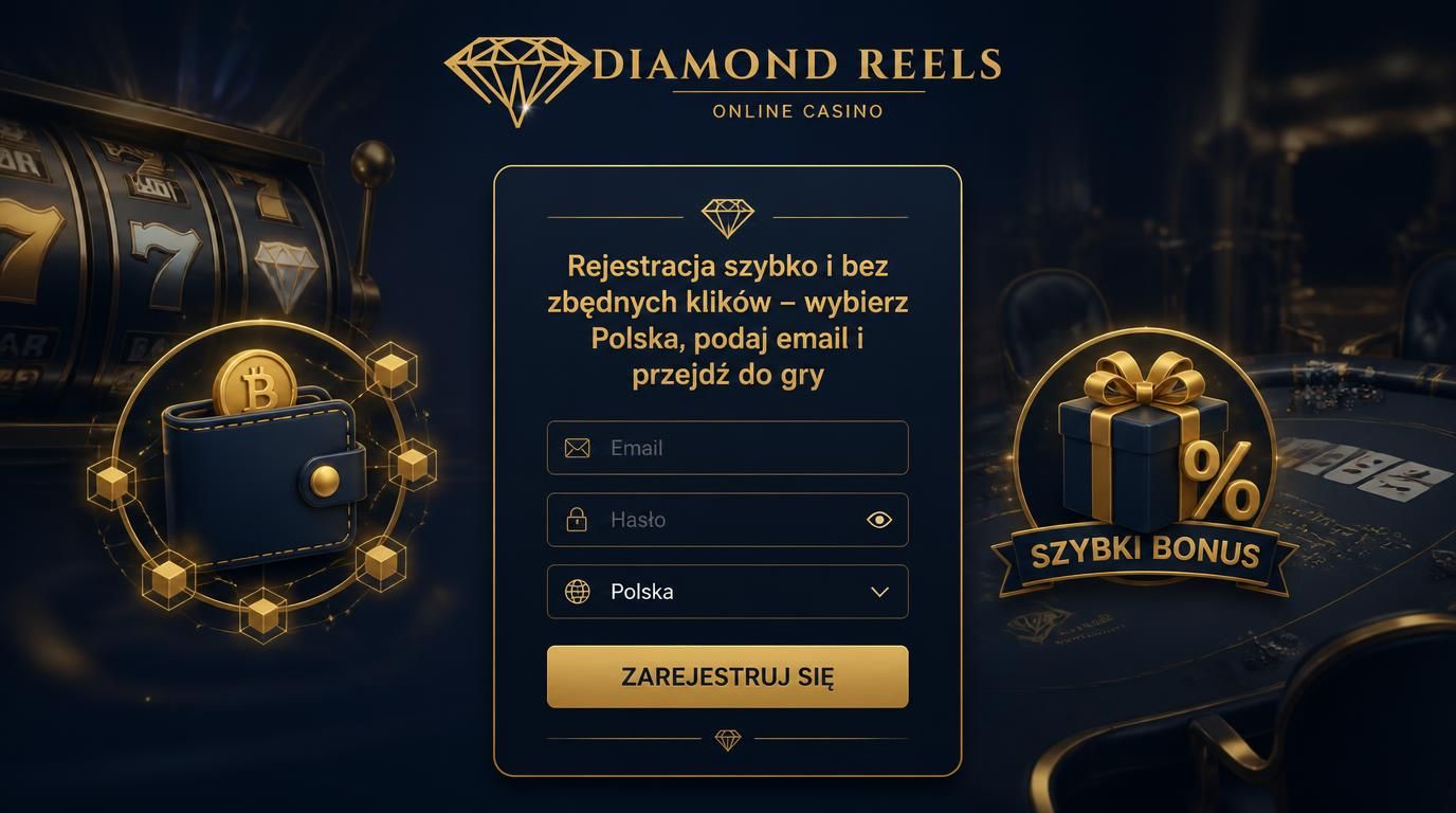 Formularz rejestracji użytkownika w Diamond Reels Casino z akcentem kryptowalutowym